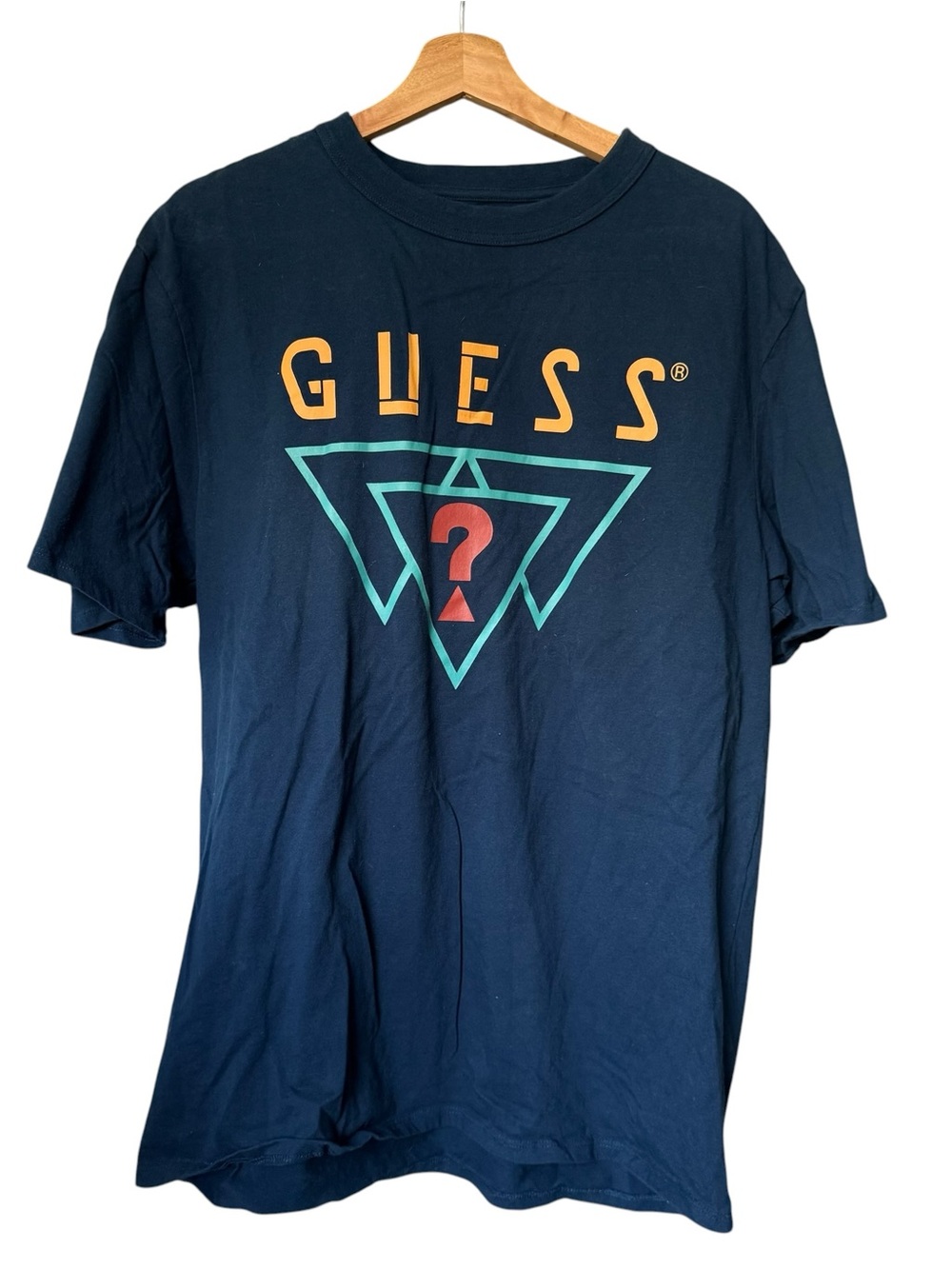 Guess Originals Vintage Logo Navy Blue Short Sleeve Shirt Mens Large